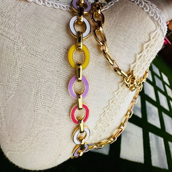 NEW J Crew Oval Enamel Rainbow Link Necklace - Picture 3 of 7